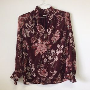 Violet + Claire Burgundy Floral Blouse Sz M